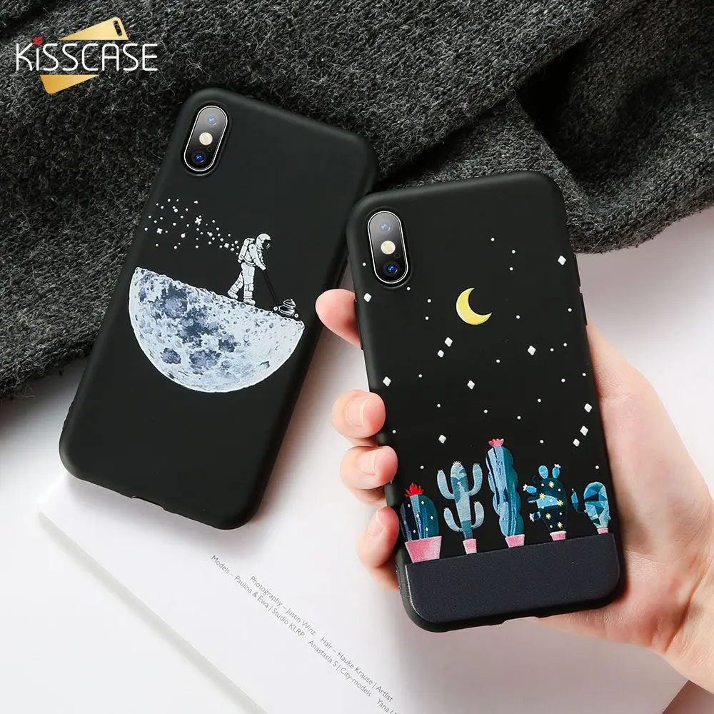 

KISSCASE for iPhone 7 7 plus Case Stars Space Animal Phone Case For iPhone 6 6S 8 Plus X XS MAX XR Soft TPU Matte Cover Funda