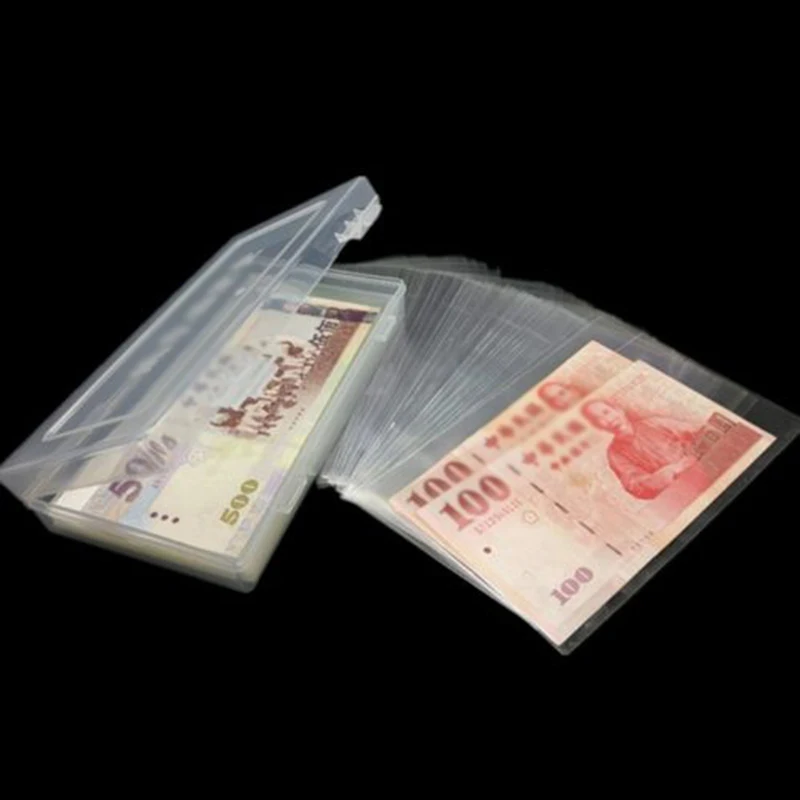 

100x Paper Money Album Currency Banknote organizer Case Storage Collection Holder With plastic Box clear Transparent