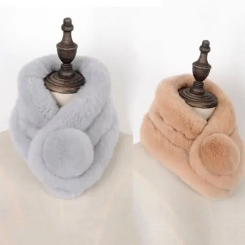 Women Fashion Plush Rex Rabbit Hair Scarf Shawl Thickened Fur Collar Scarf Warm