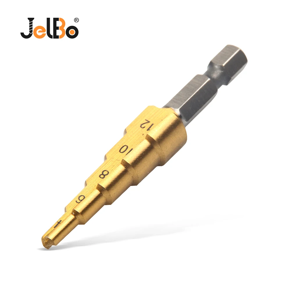 

JelBo 4-12mm HSS Titanium Coated Step Drill Bit Drilling Power Tools for Metal High Speed Steel Wood Hole Cutter Step Cone Drill