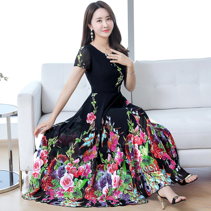 

Casual Summer Dress Women V-neck Short Sleeve Elegant Bohemia Party Dresses Plus Size 4XL Floral Print Vestidos