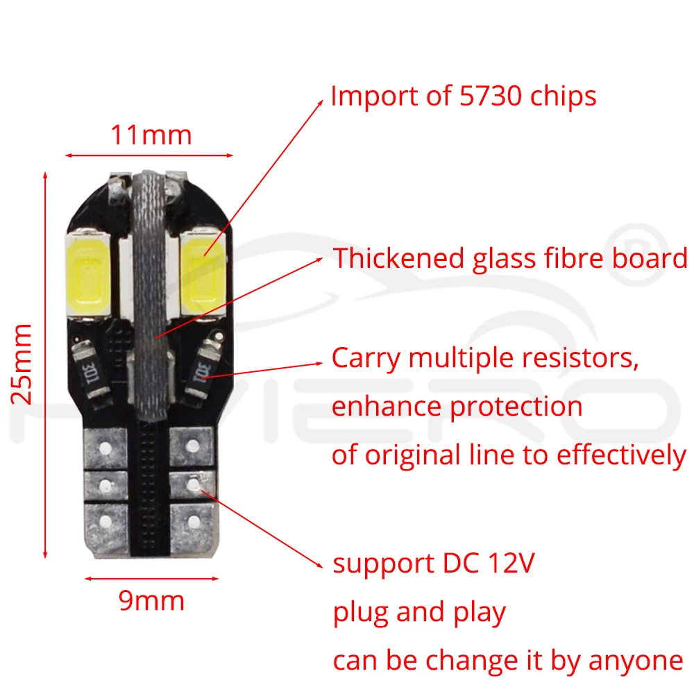 10X T10 W5W светодиодный лампочка для салона автомобиля Canbus Error Free белый красный 5730 8SMD светодиодный 12V автомобиль клиновидные боковые светильник авто лампа стайлинга автомобилей