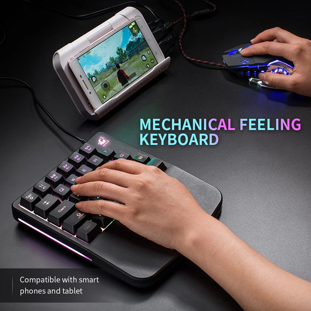 

Wired Gaming Keypad With LED Backlight 28 Keys One-Handed Membrane Keyboard Mini Keyboard With Large Wrist Pad