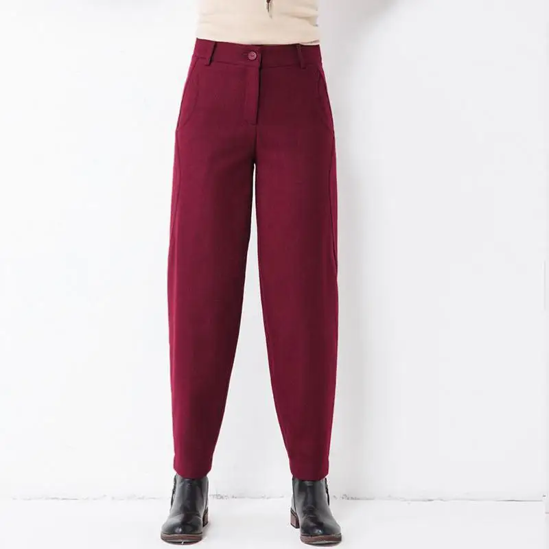 

Shuchan 60% Woolen Trousers For Women Warmed Women's Pants Casual Ankle-length Pants Plus Size Regular High Waist Winter 2018