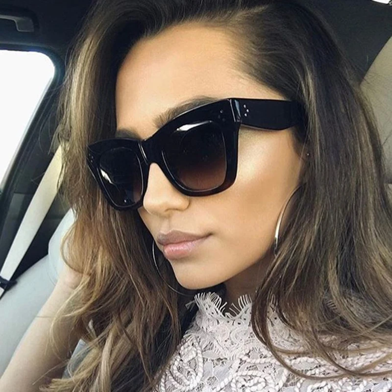 Womens Classic Retro Sunglasses Vintage Cat Eye Oversized Square Gradient Sun Glasses Shades Luxury Brand Designer Eyewear UV400