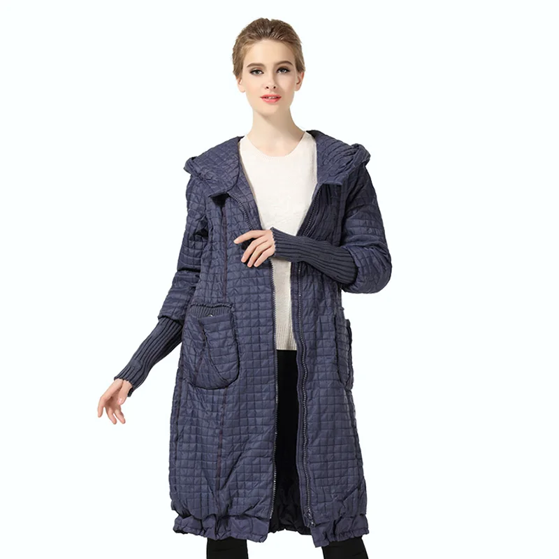 Women's Parka warm Winter Plaid Coat long plus size Jacket Female Casual Loose Cotton Padded Hooded Coats Woman AllureAmore