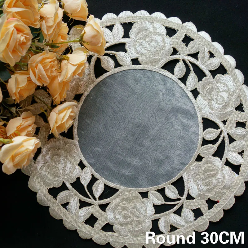 

Europe Luxury Hollow Lace Round Placemat Flowers Embroidery Table Doily Napkin Glass Coaster Set Home Kitchen Wedding Decoration