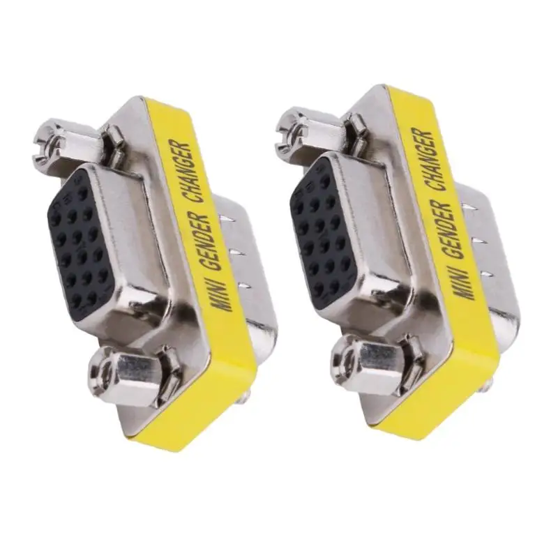 2pcs 15pin VGA Male to Female Adapter Gender Changer Couplers Extenders