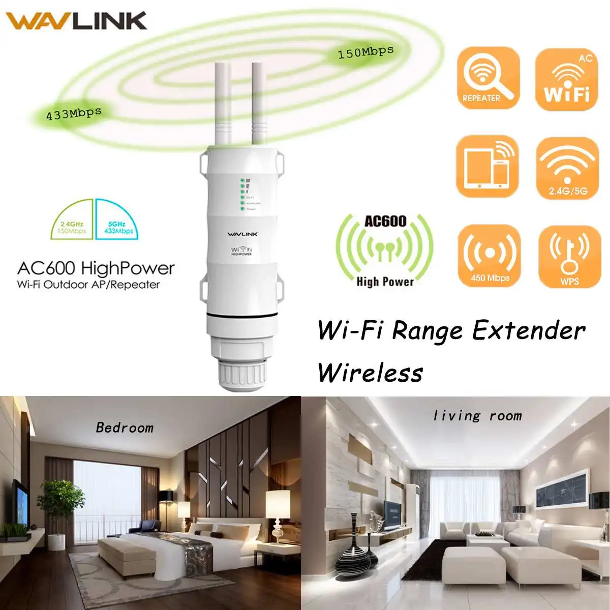 

Wavlink Wireless Waterproof 3-1 New Repeater 2.4GHz or 5GHz 300/450 Mbps Wireless Signal with A P WISP Wifi Extender