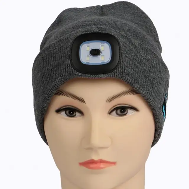 Wireless Bluetooth 5.0V Beanie Knitted Plus Velvet Winter Running Hat With LED Headset Mic Headphone Music Sport Smart Cap 4