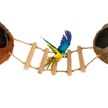 

Parrot Squirrel Pet Natural Coconut House Cage Feeder Log Ladder Coconut Shell Bird's Breeding Nest Wooden Ladder Bird Cages