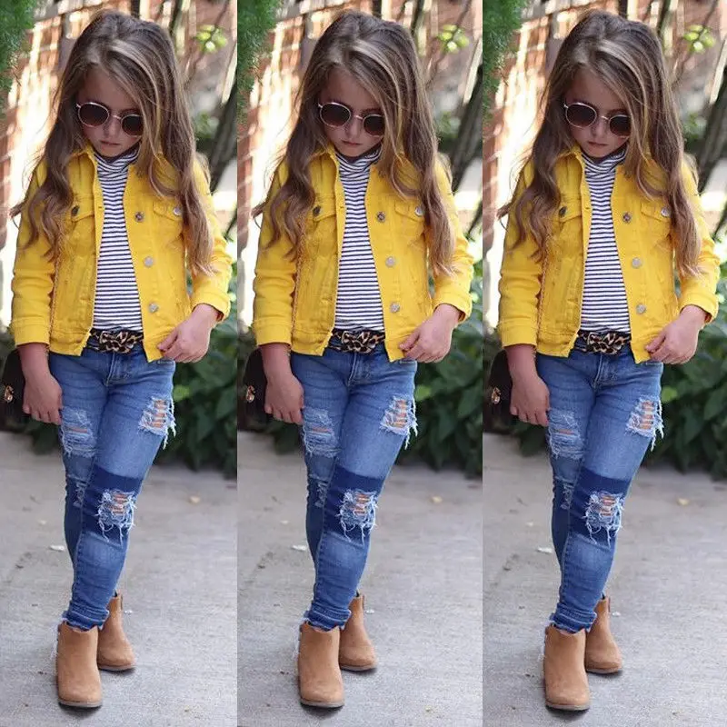 Модная Джинсовая куртка для маленьких девочек и мальчиков, джинсовая куртка с длинными рукавами, пальто, верхняя одежда, детская одежда для От 1 до 6 лет