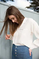 High Quality Silk 100% Notched Neck Blouse Top - 2019 Spring Summer Ladies White/Black Blouse Shirt 1