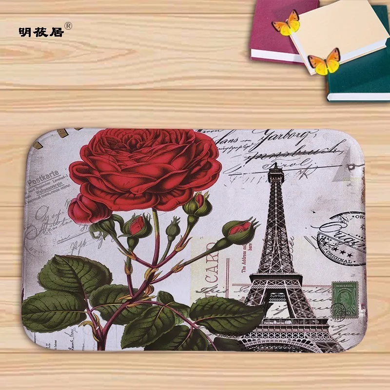 

Bath Kitchen Floor Door Bedroom Mats 40x60cm Carpet Non-Slip Polyester scenic buildings London Paris Retro pattern Home Rugs
