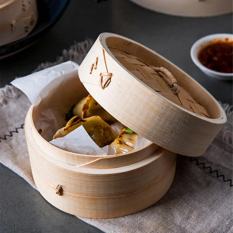 

Bamboo Steamer With Cover Fish Rice Vegetable Snack Steaming Basket Kitchen Ooking Steamer Heating Cookware