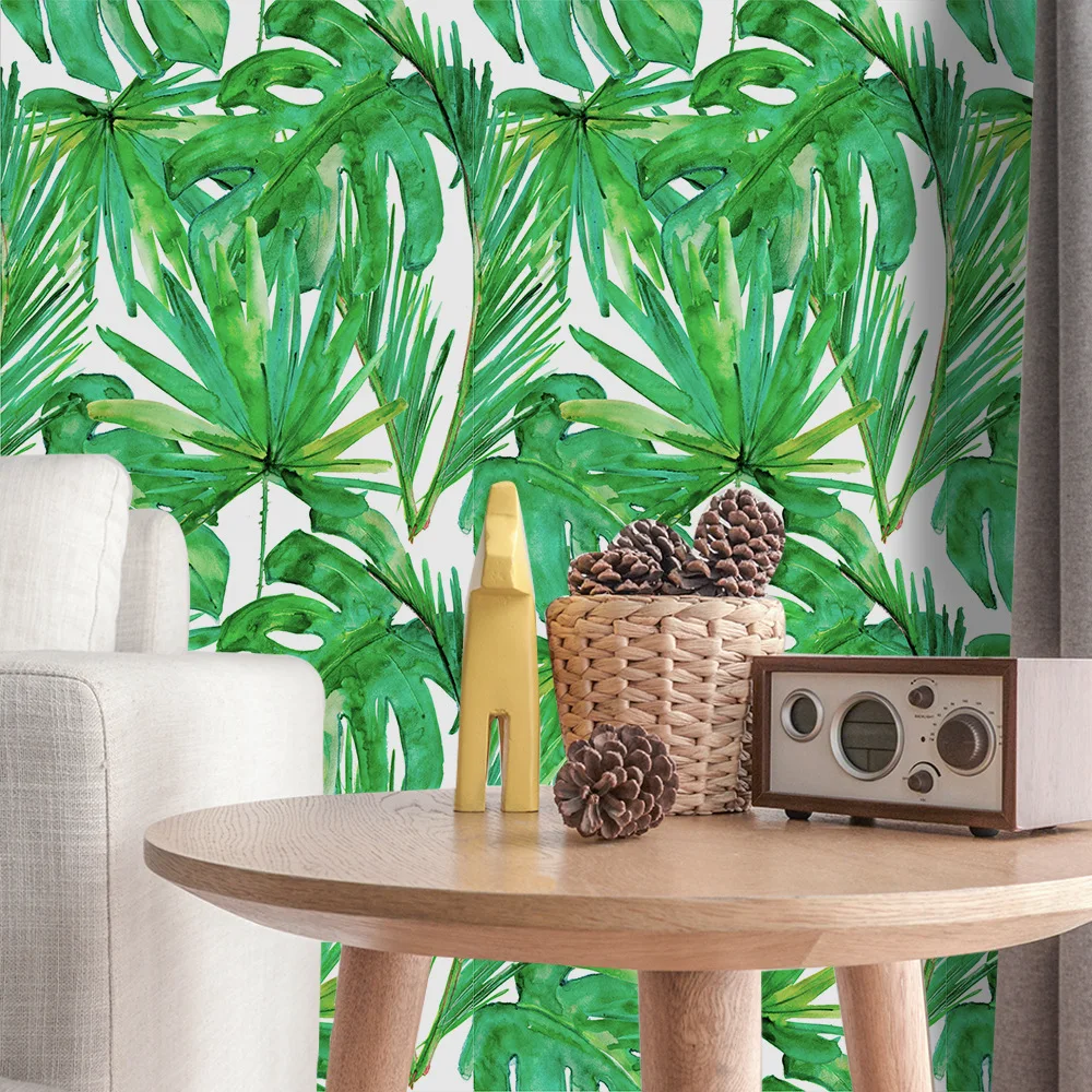 Tropical Rain Forest Plant Wallpaper Pvc Waterproof Self Adhesive Wall Sticker Palm Leaf Wallpaper Vinyl Furniture Stickers