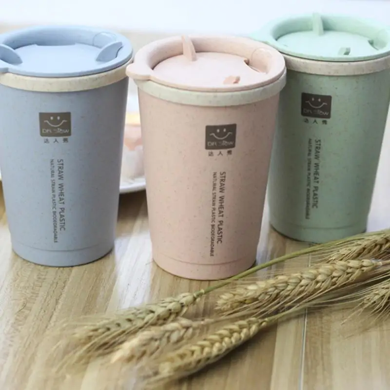 

280ML Double-wall Insulation Wheat Fiber Straw Coffee Cup Travel Mug Leakproof