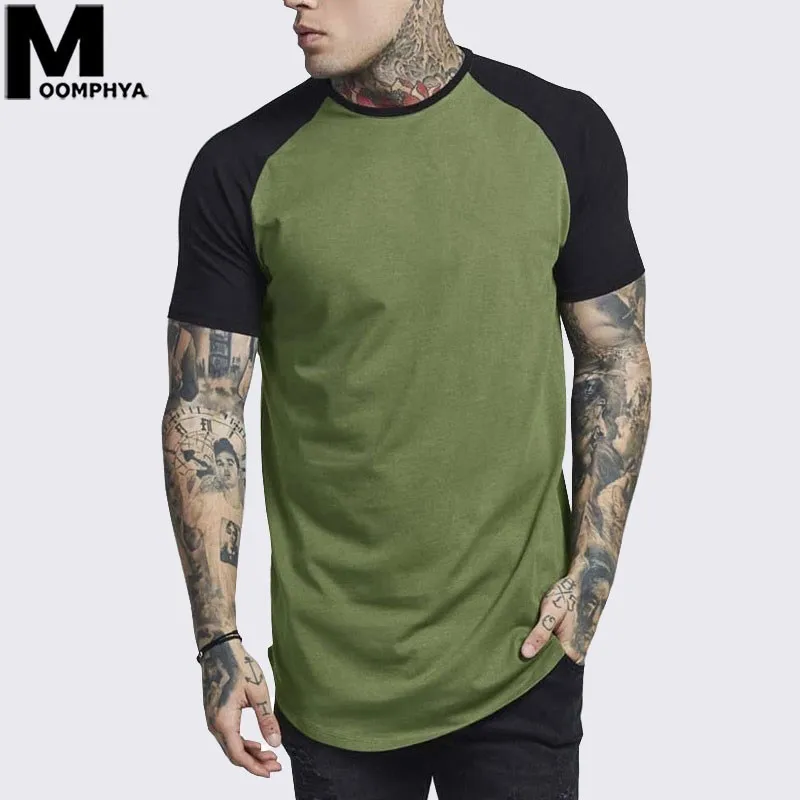

Moomphya 2019 New Splicing Raglan Sleeve t shirt men Streetwear hip hop men t-shirt Slim Fit tshirt Summer top tee shirt men