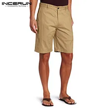 INCERUN, летние классические шорты, мужские, на пуговицах, повседневные, модные, уличная одежда, до колен, шорты, мужские, хлопок, однотонный, свободный низ, M-3XL