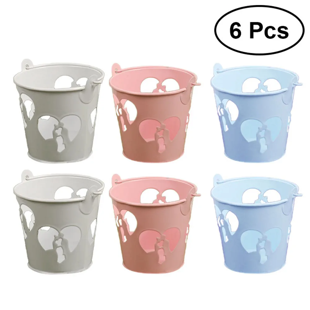Gift Bucket 6pcs Mini Metal Bucket Cute Premium Hollow Gift Candy Chocolate Wedding Favor Desk