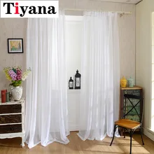 Cortina de tul para ventana cortinas para sala de estar, cocina, modernas, para ventanas, Europa, Blanco sólido, P184Z40