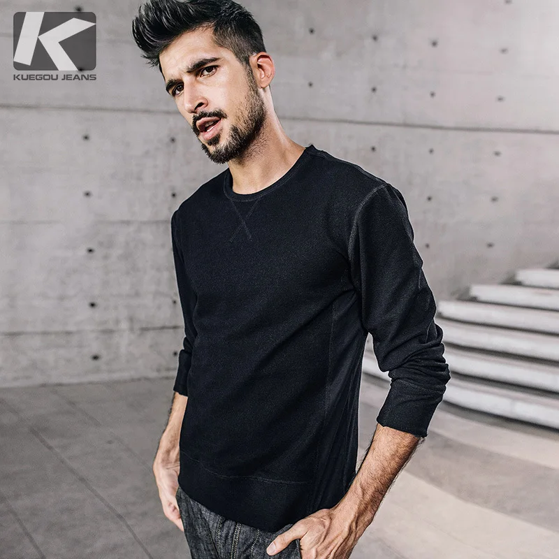 

KUEGOU New Autumn Mens Casual Sweatshirts Patchwork Black Color Brand Clothing For Man's Slim Pullovers Male Wear Clothes 01385