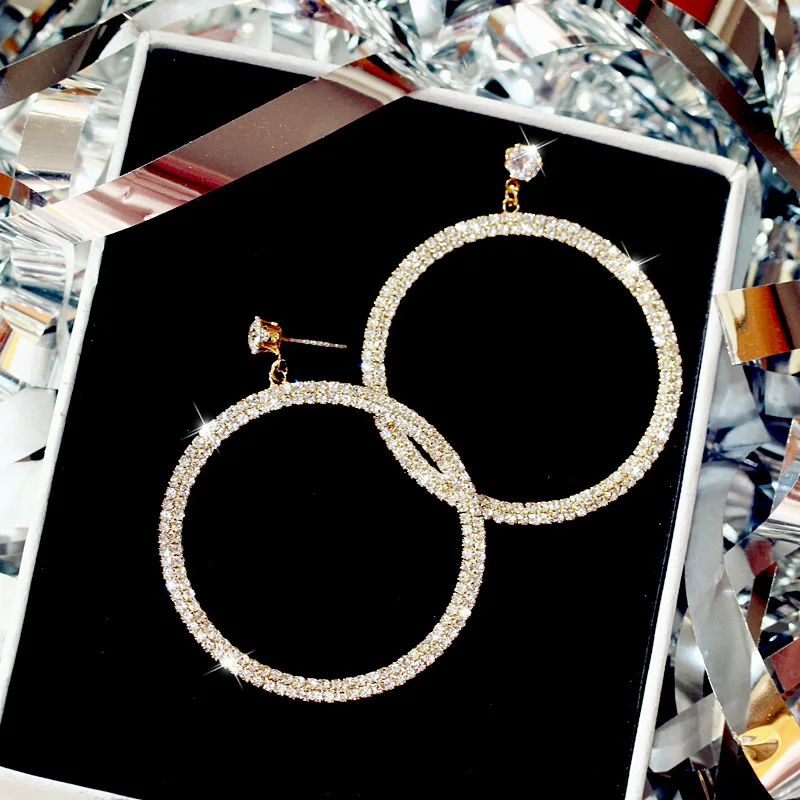 Fashion Wild Super Large Round circle Drop Earrings Jewelry Crystal Dangle Women Cubic Zirconia dance party Nightclub | Украшения и