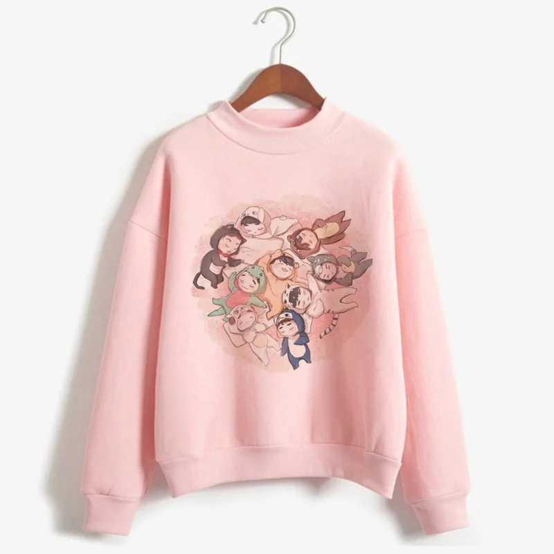  Kpop Exo Sweatshirt Women Autumn Winter Harajuku Casual Hoodies Letters Printed Pink Fleece Pullove