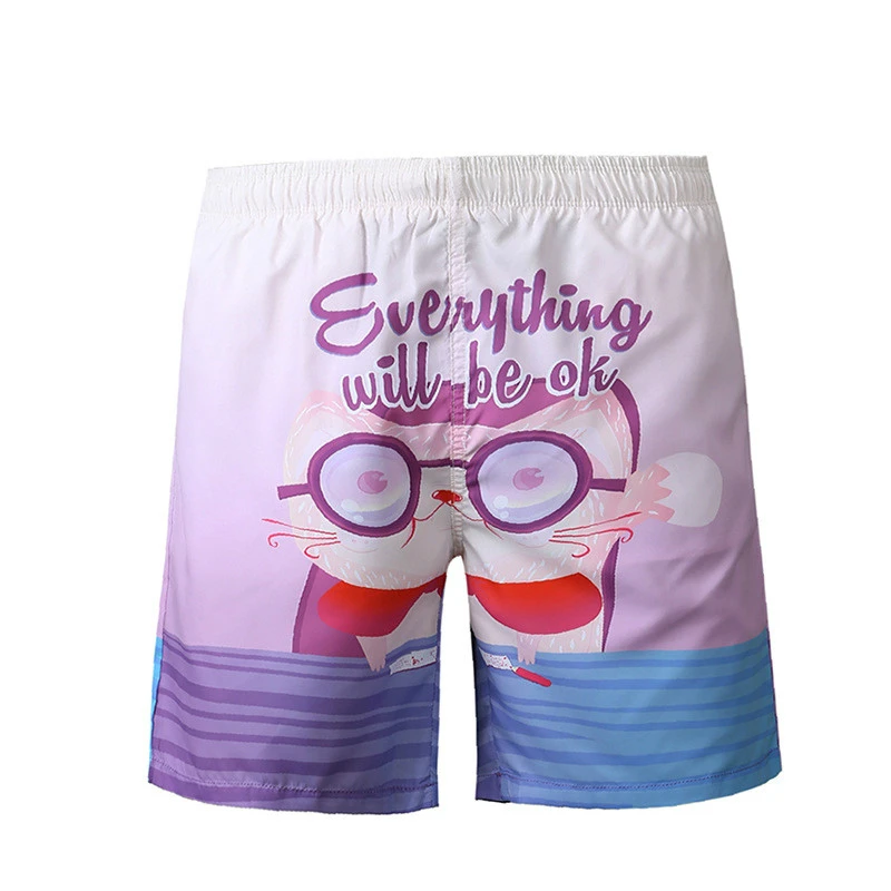 

2019 summer New Arrival Beach Men's Shorts High Quality Holiday Cartoon Printing Design Polyester Knee Length Shorts Men