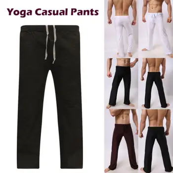 

2019 New Fashion Casual Mens Cotton Loose Pants Beach Drawstring Elasticated Linen Style Trousers
