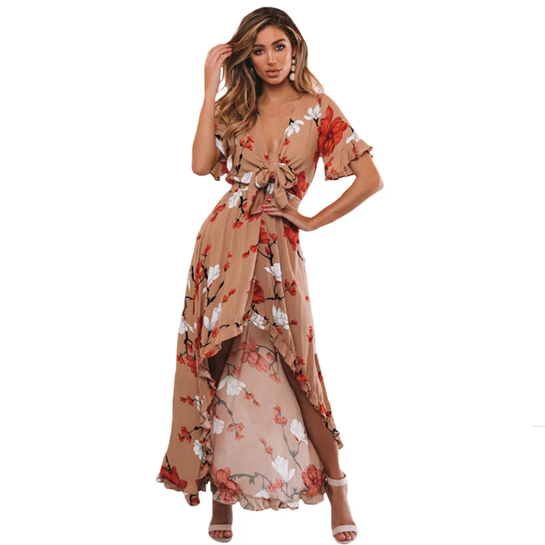 Front Lace Up Women Dress Summer Beachwear Elastic Ruffle Sleeve Irregular Hem Evening Party Floral Print Long High Waist Sexy
Front Lace Up Women Dress Summer Beachwear Elastic Ruffle Sleeve Irregular Hem Evening Party Floral Print Long High Waist Sexy