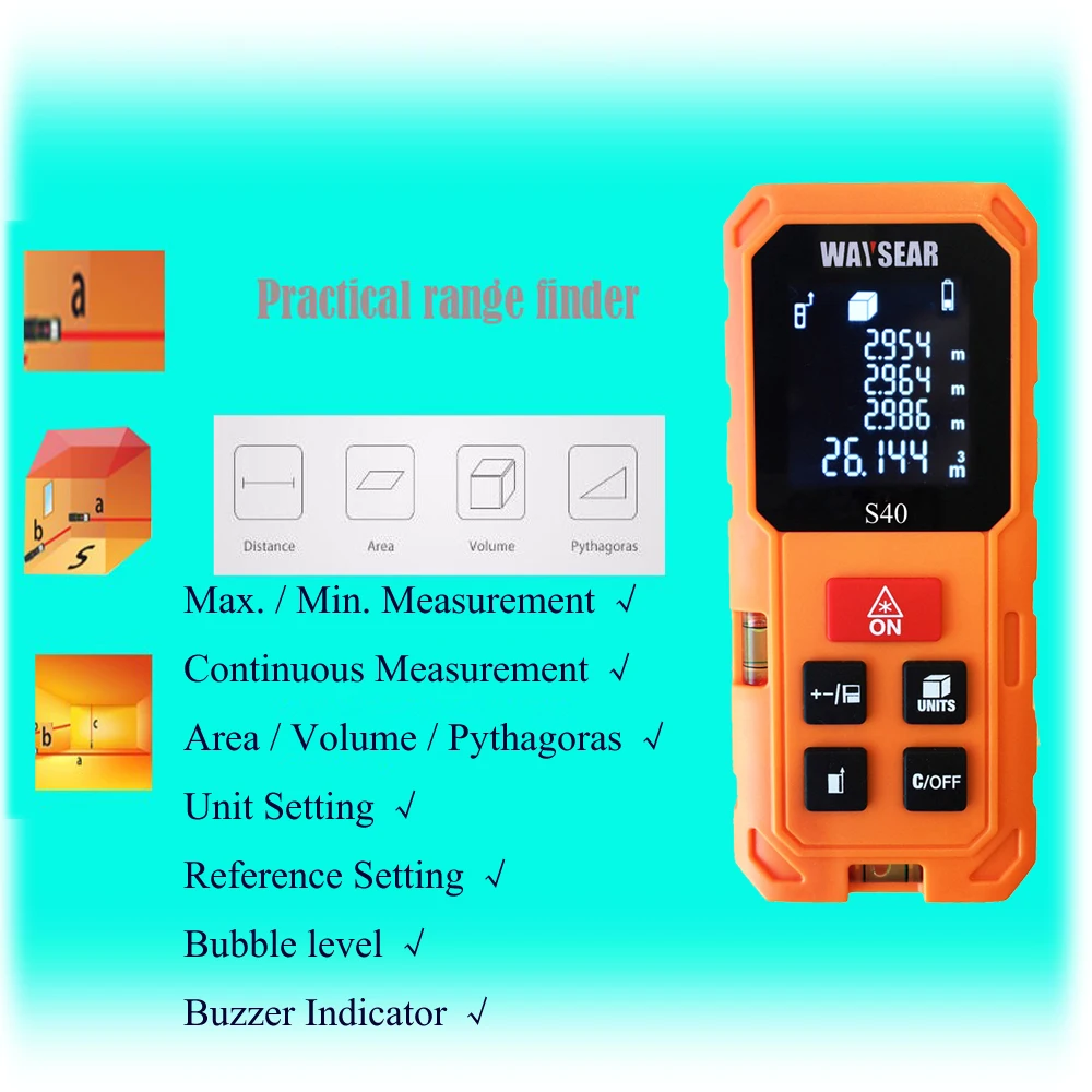 WAYSEAR laser distance meter 40M 60M 80M 100M rangefinder trena laser tape range finder build measure device ruler test tool WAYSEAR laser distance meter 40M 60M 80M 100M rangefinder trena laser tape range finder build measure device ruler test tool