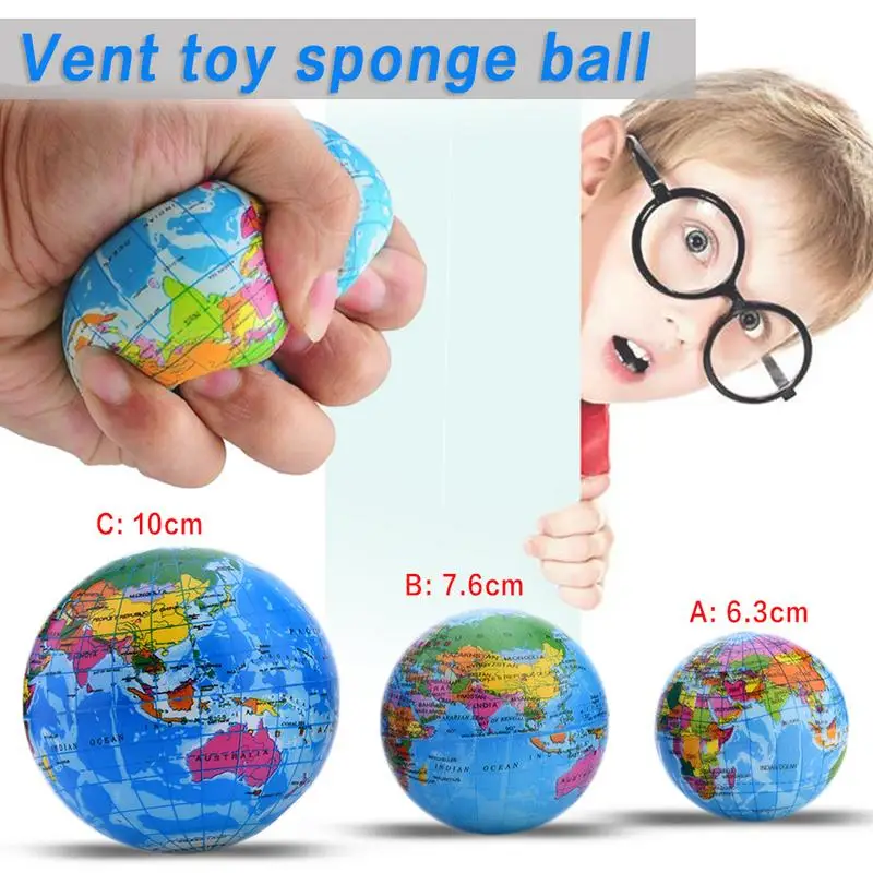 

6-10CM PU Slime Squish Sponge Ball Funny Foam Bouncy Ball Tellurion For Adult Decompression Worldmap Rebound Education Toys