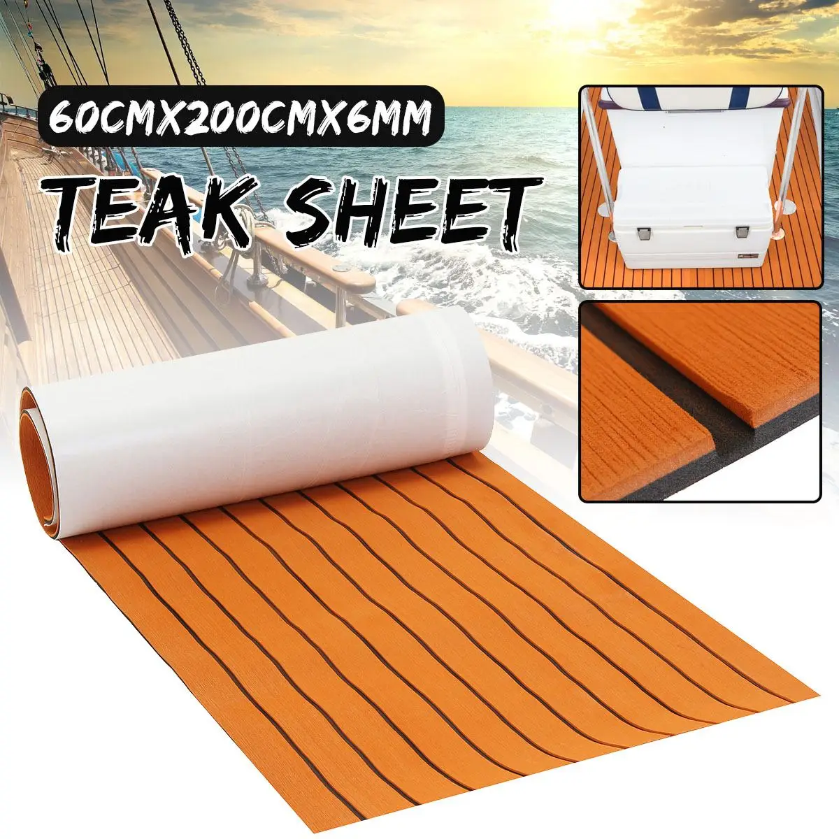 

Self-Adhesive 600*2000*6mm Foam Teak Decking EVA Foam Marine Flooring Faux Boat Decking Sheet Accessories Marine Orange Black