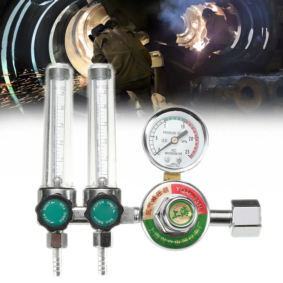 

Mig Flow Meter Dual Backpurge 2.5 MPA Gas Argon AR/CO2 Regulator Welding Weld Plastic Metal Calibrated Helium Safety Durability