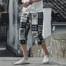 Летние новые шорты для отдыха из льна и хлопка для мужчин, семь частей, Джокер, песчаный пляж, тонкие спортивные штаны,, японский стиль