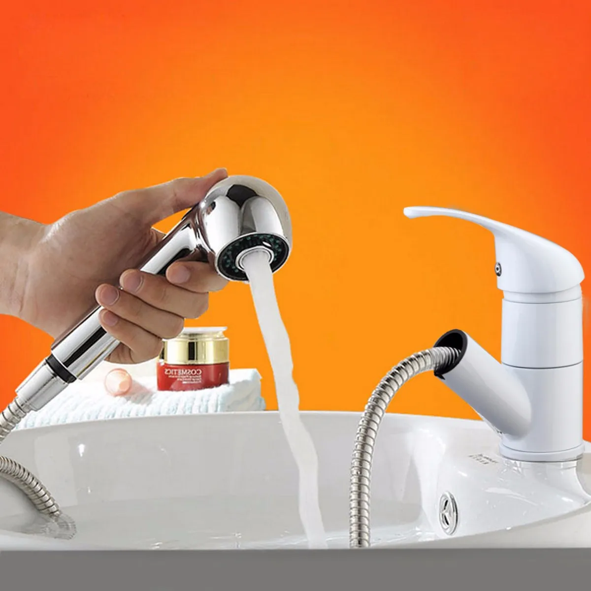 

Chrome Finished Pull Out Spray 360Rotation Spout Kitchen Sink Basin Water Faucet Taps Bathroom Cold And Hot Mixer Tap Faucet