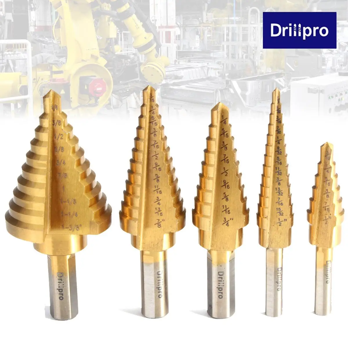 Drillpro 1x1/"-1-3/8" Шаг сверло набор Титан покрытием высокого Скорость Сталь ступенчатая Буровая головка бура