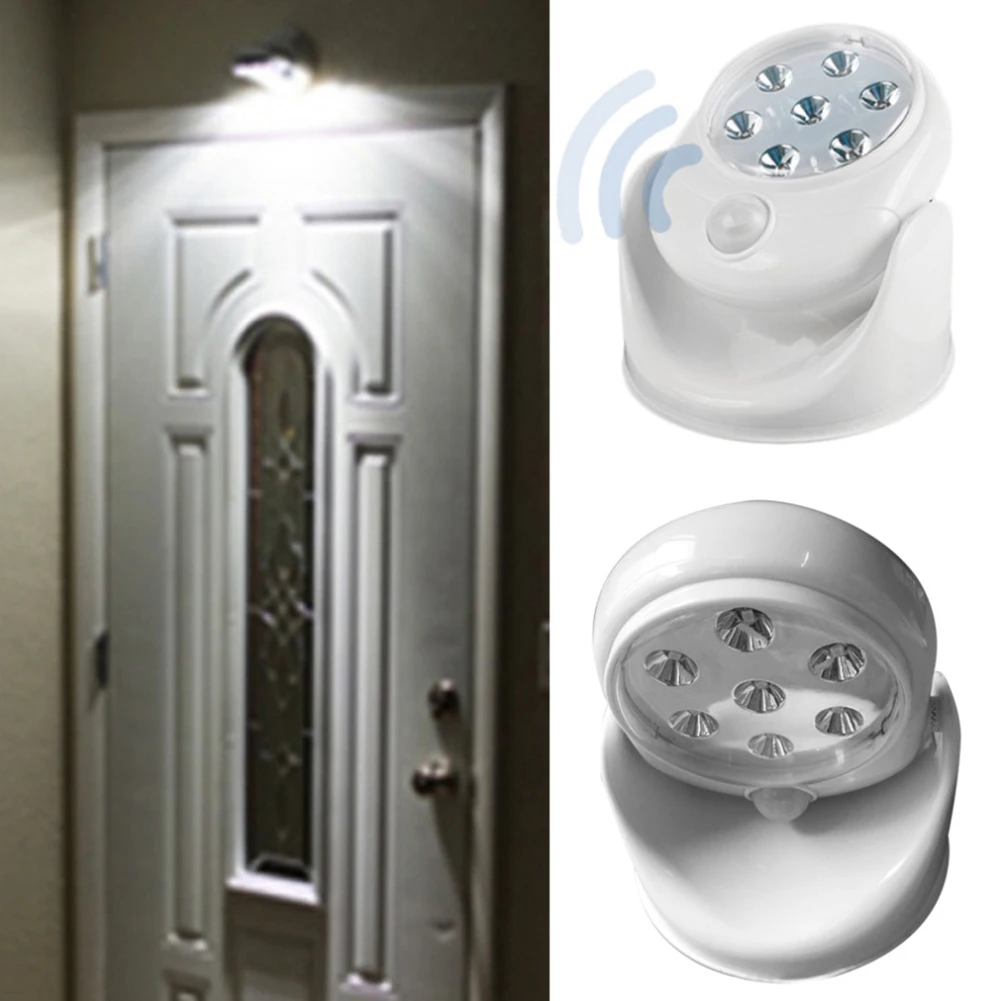 360 Degree Rotation Indoor/Outdoor 7 LEDs Wall Lamps 6V Cordless Motion Activated Sensor Light Lamp White Porch Light