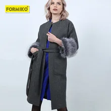 Formiko Elegant Fashion Thicken Wool Coat Detachable Hairy pocket cuff Wool Blend Coats Round Neck Long Sleeve Jacket Coats Formiko Elegant Fashion Thicken Wool Coat Detachable Hairy pocket cuff Wool Blend Coats Round Neck Long Sleeve Jacket Coats