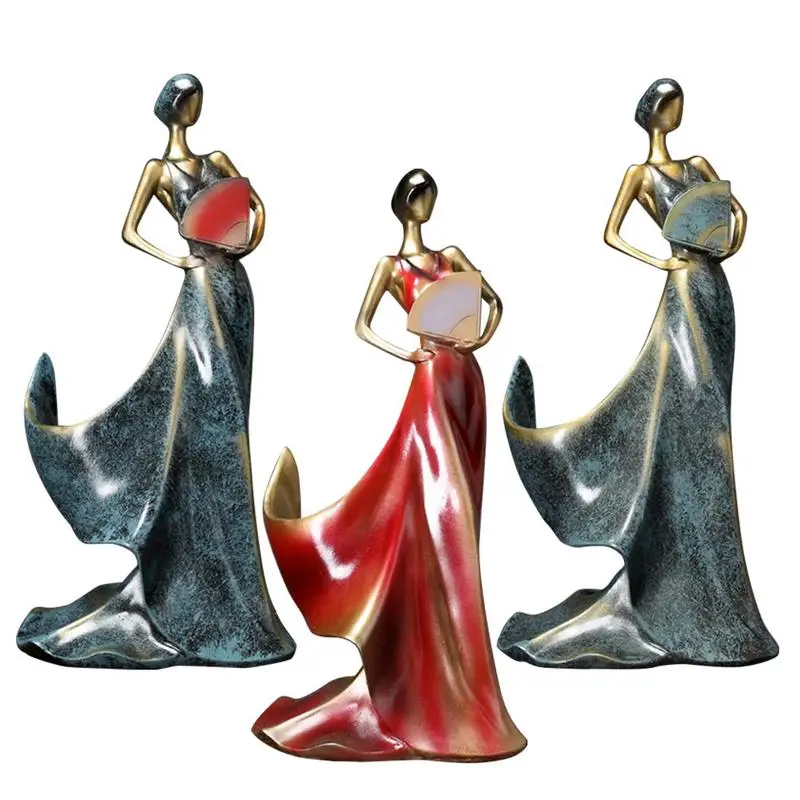 

Resin Crafts Ornaments Beauty With Hand Fan Home Living Room Bar Restaurant Beauty Fan Doll Decoration