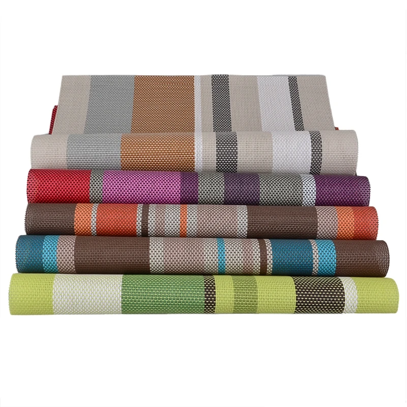 

5Pcs Fashion Pvc Placemats Dining Table Desk Dinner Cloth Pads Mats Sets Washable Slip-Resistant Woven Heat Insulation Striped