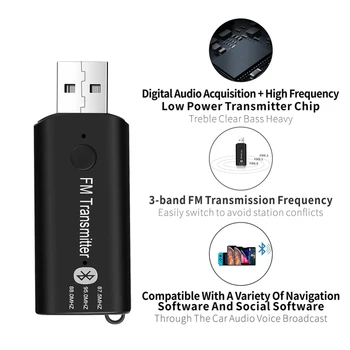 

Bluetooth receiver 2 in 1 FM transmitter V5.0 2.1EDR Wireless Audio Receiver usb 3.5mm jack microphone 87.5MHZ 95.0MHZ 108MH