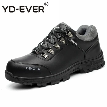 

mens casual big size breathable steel toe cap working safety summer shoes cow leather anti-pierce tooling security boots sapatos