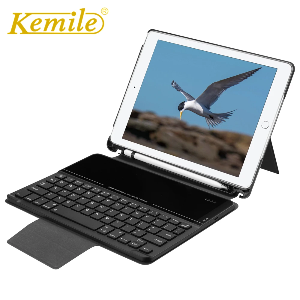 Case For iPad 2018 9.7,Kemile Wireless Bluetooth Keyboard W Pencil Holder Auto Sleep Cover For ipad 2018 9.7 A1893 A1954 Case