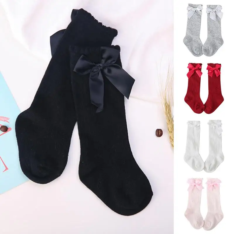 

Mid Tube Socks Soft Cotton Sweet Princess Style Vertical Stripes Bow For Children Female Children's Socks