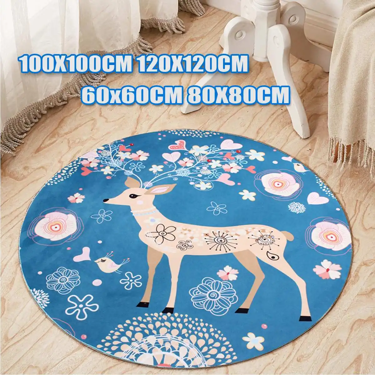 Cute Deer Heart Floral Pattern Round Floor Mats Computer Chair Mat Antiskid Carpet For Living Room Bedroom Kids Room Cute Deer Heart Floral Pattern Round Floor Mats Computer Chair Mat Antiskid Carpet For Living Room Bedroom Kids Room