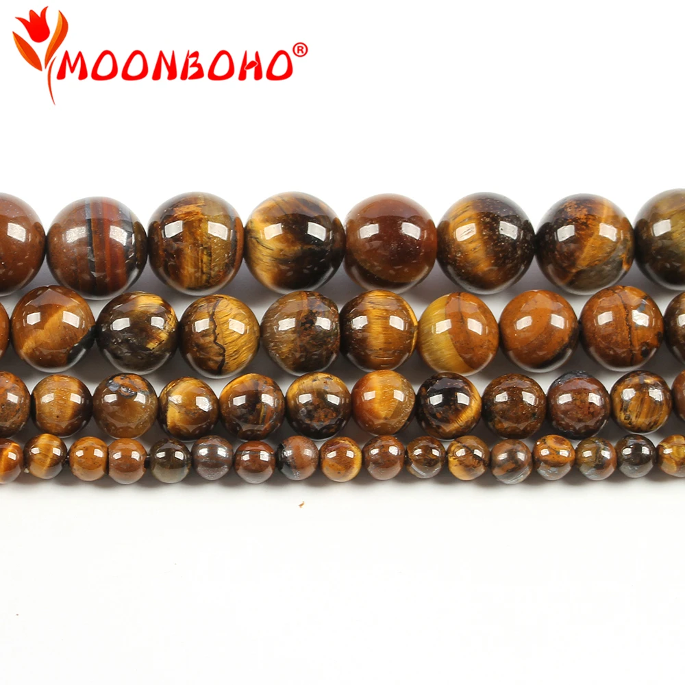 MOONBOHO круглые бусины из коричневого золота с натуральным камнем и тигровым глазом