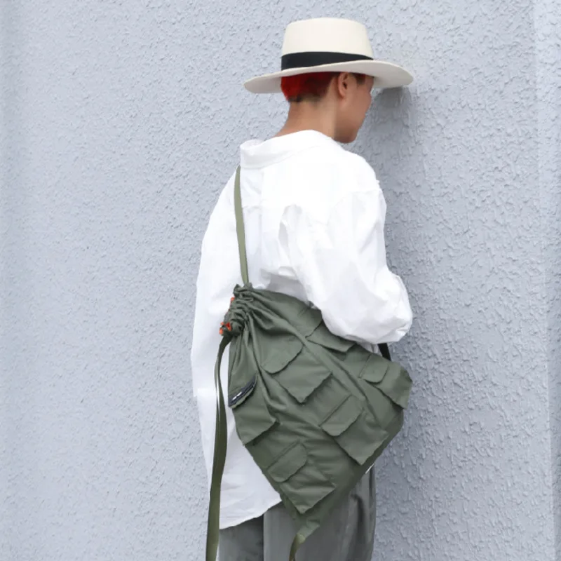 

[Super Seabob] 2019 Spring Summer New Personality Army Green Color Waterproof Spliced Many Pockets Backpack All Match LM102