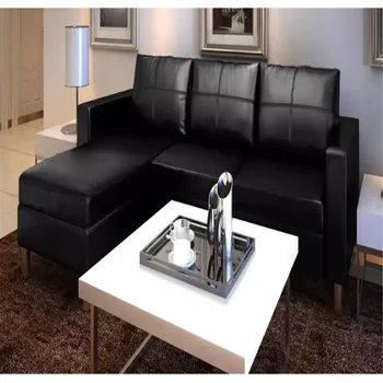 

Vidaxl 3 Seat Modern L-Shaped Sectorial Synthetic Leather Black Living Room Sofa Child-Friendly Assembly Living Room Furniture